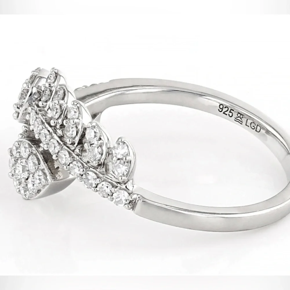 🎆 Lab-Grown Diamond 0.50ctw Rohdium Over Sterling Silver Leaf Bypass Ring. 8 FAB - Picture 3 of 6